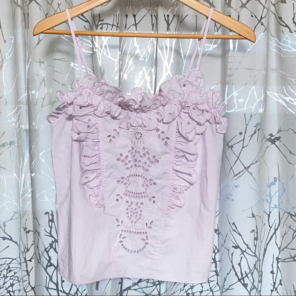 La vie Rebecca Taylor purple eyelet ruffle poplin cami spaghetti strap tank top - Picture 5 of 12